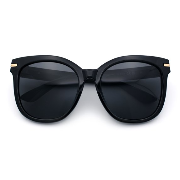 Womens XL Oversized High Temple Horn Rim Plastic Sunglasses All Black