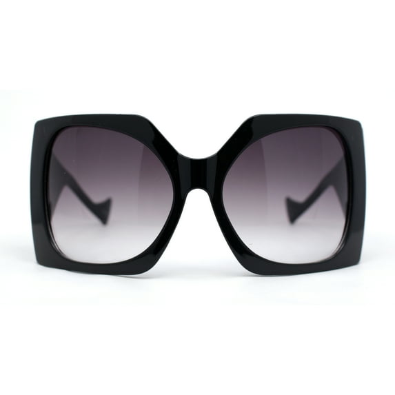 Womens XL Oversized Rectangular Thick Arm Wrap Around Plastic Sunglasses Black - Smoke