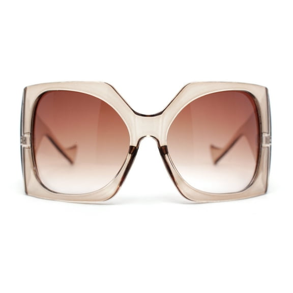 Womens XL Oversized Rectangular Thick Arm Wrap Around Plastic Sunglasses Peach - Brown