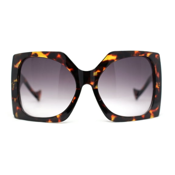 Womens XL Oversized Rectangular Thick Arm Wrap Around Plastic Sunglasses Tortoise - Smoke