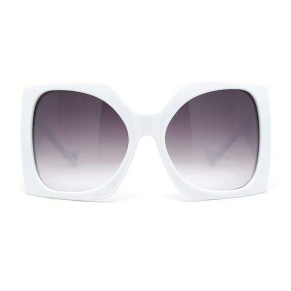 Womens XL Oversized Rectangular Thick Arm Wrap Around Plastic Sunglasses White - Smoke