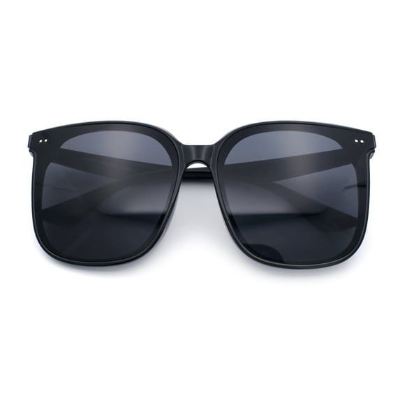 Womens XXL Oversized Inset Lens Large Coverage Horn Rim Plastic Sunglasses All Black