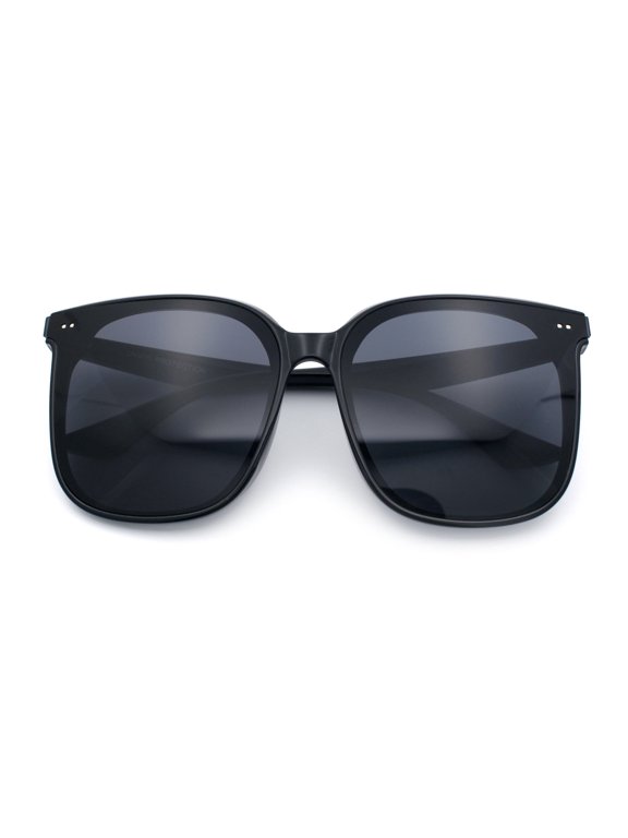 Womens XXL Oversized Inset Lens Large Coverage Horn Rim Plastic Sunglasses All Black