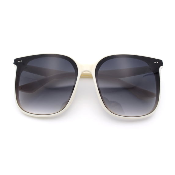 Womens XXL Oversized Inset Lens Large Coverage Horn Rim Plastic Sunglasses Ivory - Smoke