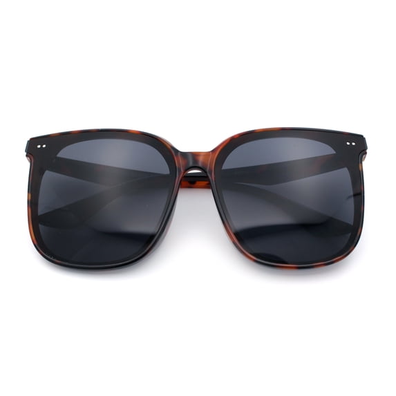 Womens XXL Oversized Inset Lens Large Coverage Horn Rim Plastic Sunglasses Tortoise - Black