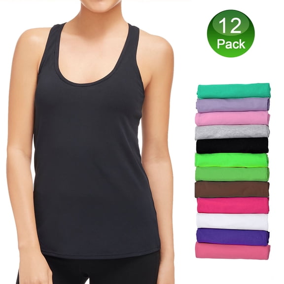 Imountek 12Pcs Women's Ribbed Racerback Tank Tops, Stretchy Yoga Fitness Sleeveless Tops, 12 Colors, 4 Sizes
