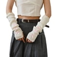 thumbnail image 1 of Womens Y2K Arm Warmers Warm Arm Sleeves with Bow Design Fingerless Gloves Millennial Style Cozy Winter Mittens, 1 of 4