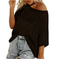 thumbnail image 1 of Womens Y2K Crochet Fishnet Long Sleeve Top Off the Shoulder Jumper Going Out Oversized Knitted Sweater Cover Up Lightweight Baggy Hollow Out Pullover Tops Knitwear, 1 of 5