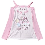Womens Y2K Cutecore Kawaii T Shirt Off Shoulder Sweet Oversize Long Sleeve Tee Japan Cartoon Print Cute Tshirts Top Clothes