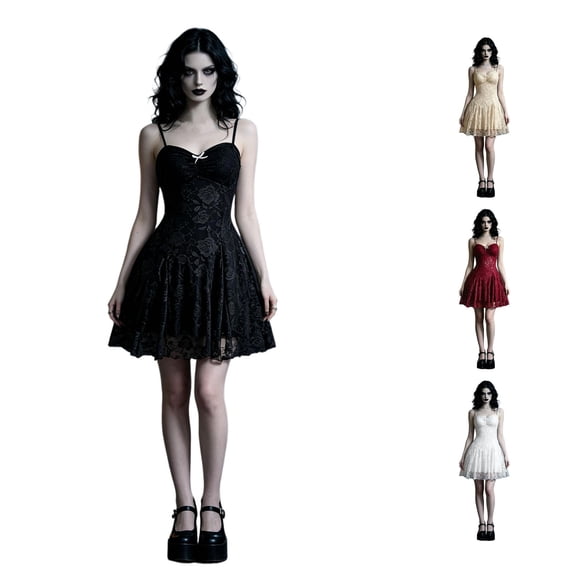 Womens Y2K Gothic Mini Dress Lace Mesh A Line Dress Spaghetti Strap Sleeveless Backless Grunge Dress Casual Going Out Party Halloween Date Night Outfit