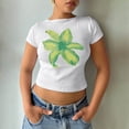 thumbnail image 1 of Womens Y2K Graphic Crop Tees Summer Floral Print Tops Vintage Aesthetic Print Summer Crop T-shirt Tops (White M), 1 of 3