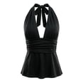 thumbnail image 1 of Womens Y2K Halter Tie Back Open Back Tank Top Slim Fit Cinched Waist Sleeveless Cami Summer Ruched Tummy Control Vest, 1 of 4
