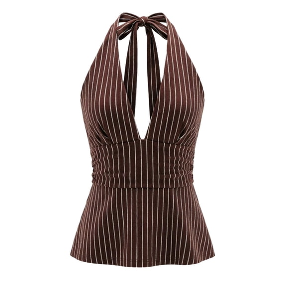 Womens Y2K Halter Tie Back Open Back Tank Top Slim Fit Cinched Waist Sleeveless Cami Summer Ruched Tummy Control Vest