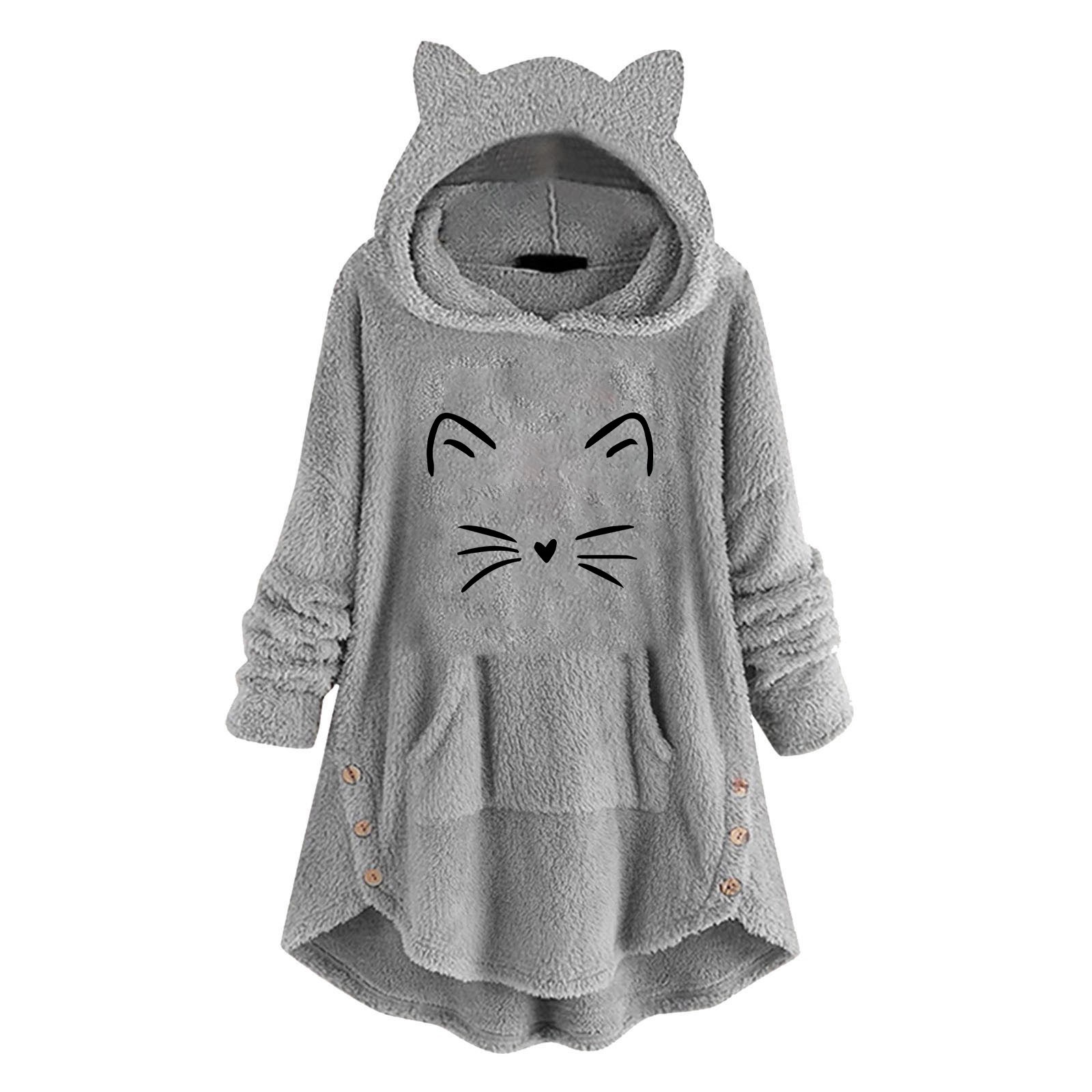 Womens Y2K Hoodies Plus Size Sweatshirts Hooded Top Long Sleeve Cute