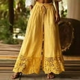 thumbnail image 1 of Womens Y2K Lace Trim Hem Long Bloomers Elastic Mid Rise Ruffle Pantaloons Cropped Flared Slips Pants Yellow M, 1 of 4