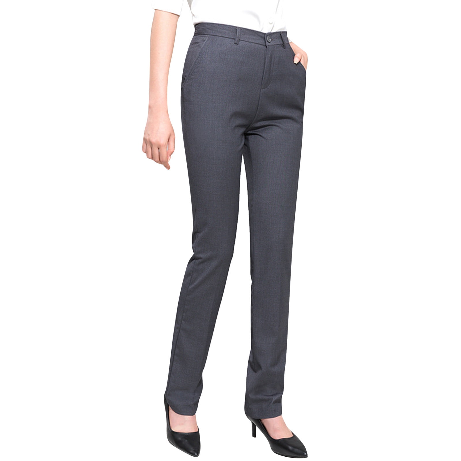 Womens Y2K Pants Work Straight High Waist Chinos Button Down Straight