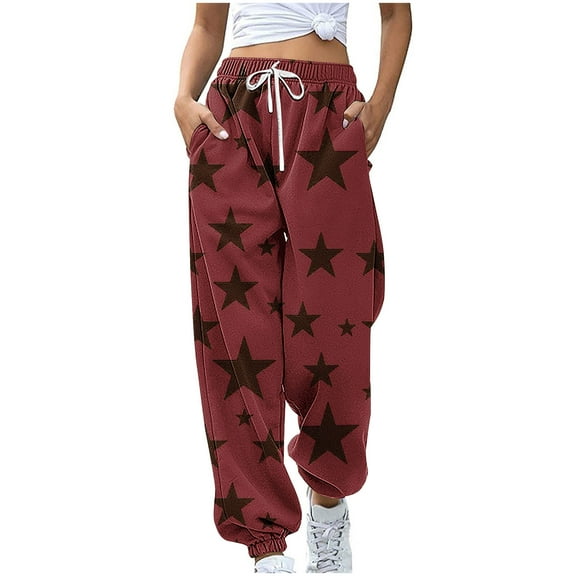 Womens Y2K Star Print Sweatpants Baggy High Waisted Lounge Pant Fall Casual Joggers Athletic Pants with Pockets