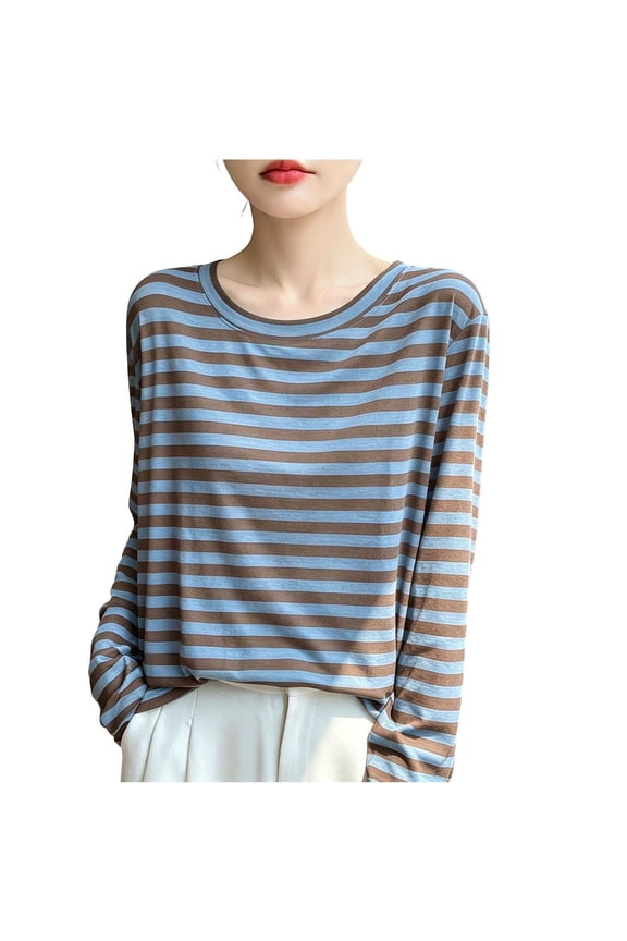 Womens Y2K Striped T Shirt Gothic Long Sleeve Crew Neck Loose Harajuku Tee Tops Fairy Grunge Shirts Emo Streetwear
