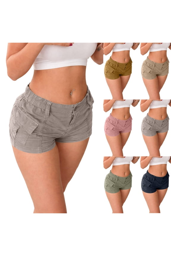 Womens Y2k Cargo Shorts Low Elastic Shorts E-Girl Slim Fit Cargo Micro Short Sweatpant Harajuku Streetwear Gray S