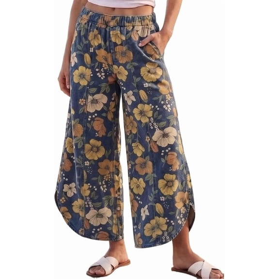 Womens Y2k Casual Wide Leg Jeans Elastic Waist Tulip Cropped Denim Pants