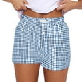 thumbnail image 1 of Womens Y2k Cute Plaid Striped Print Pajama Boxer Shorts Gingham Lounge PJ Bottoms Shorts Checkered Sleep Shorts Blue L, 1 of 3