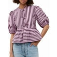 thumbnail image 1 of Womens Y2k Leopard Print Peplum Babydoll /4 Length Puff Sleeve Cute Going Out Tops Purple Stripes L, 1 of 5