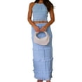 thumbnail image 1 of Womens Y2k Maxi Skirt Set Backless Lace Halter Crop Top and Long Skirt Sets Beach Dress 2 PCS Outfit Blue XL, 1 of 8