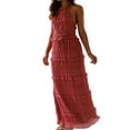 thumbnail image 1 of Womens Y2k Maxi Skirt Set Backless Lace Halter Crop Top and Long Skirt Sets Beach Dress 2 PCS Outfit Brick Red S, 1 of 7