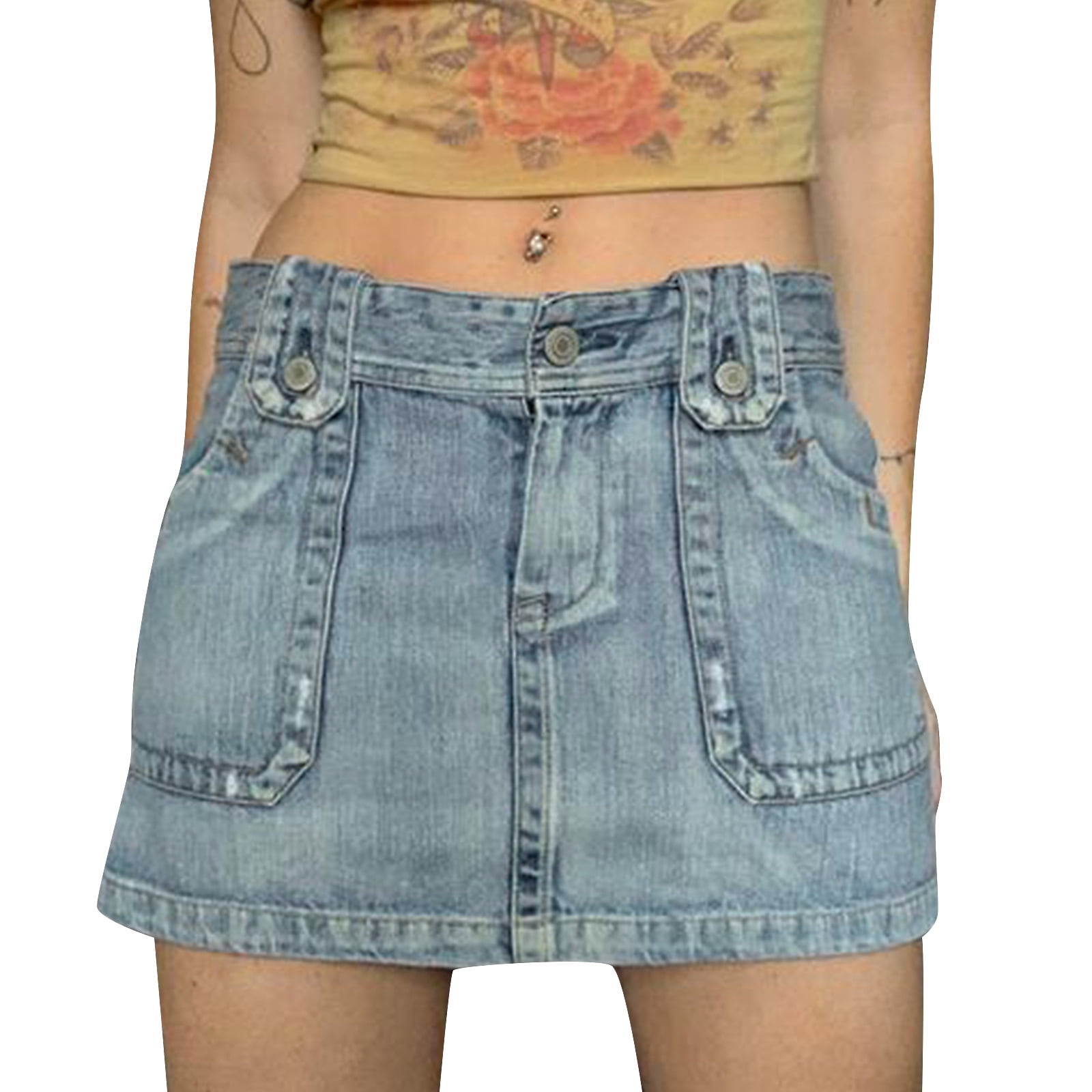 Womens Y2k Mini Denim Skirt Low Waisted Bodycon Short Pencil Jeans Skirts with Pockets 90s Streetwear Walmart