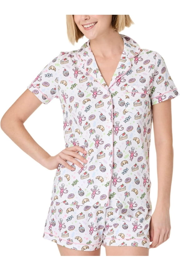 Womens Y2k Pajamas Set 2 Piece Button Down Monkey Shorts Set Roller Dupes Rabbit Preppy Loungewear Pjs