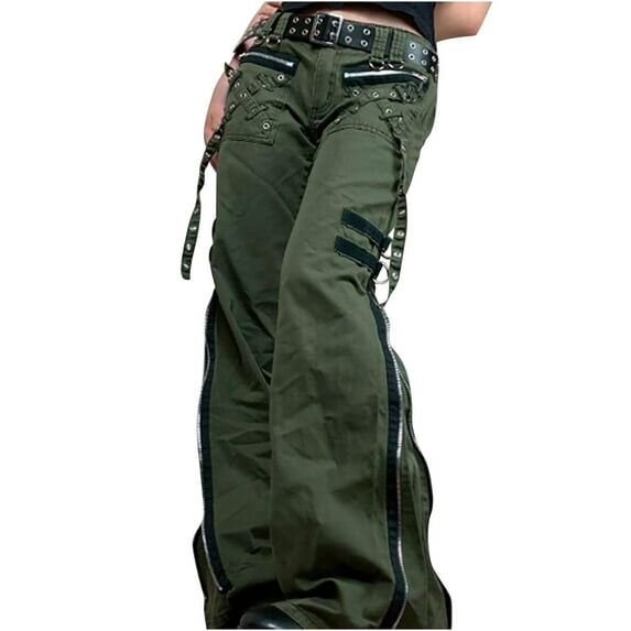 Womens Y2k Punk Cargo Jeans Vintage Goth Print Wide Leg Straight Denim Pants Grounge Aesthetic Trouser Streetwear