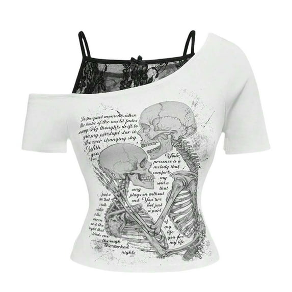 Womens Y2k Tops 2000s Vintage Two Piece Short Sleeve T Shirt Graphic Print Crop Cute Fashion Tees