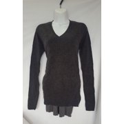 Womens YOON Ribbed V-Neck Sweater Asymmetrical Hem Black Grey XS