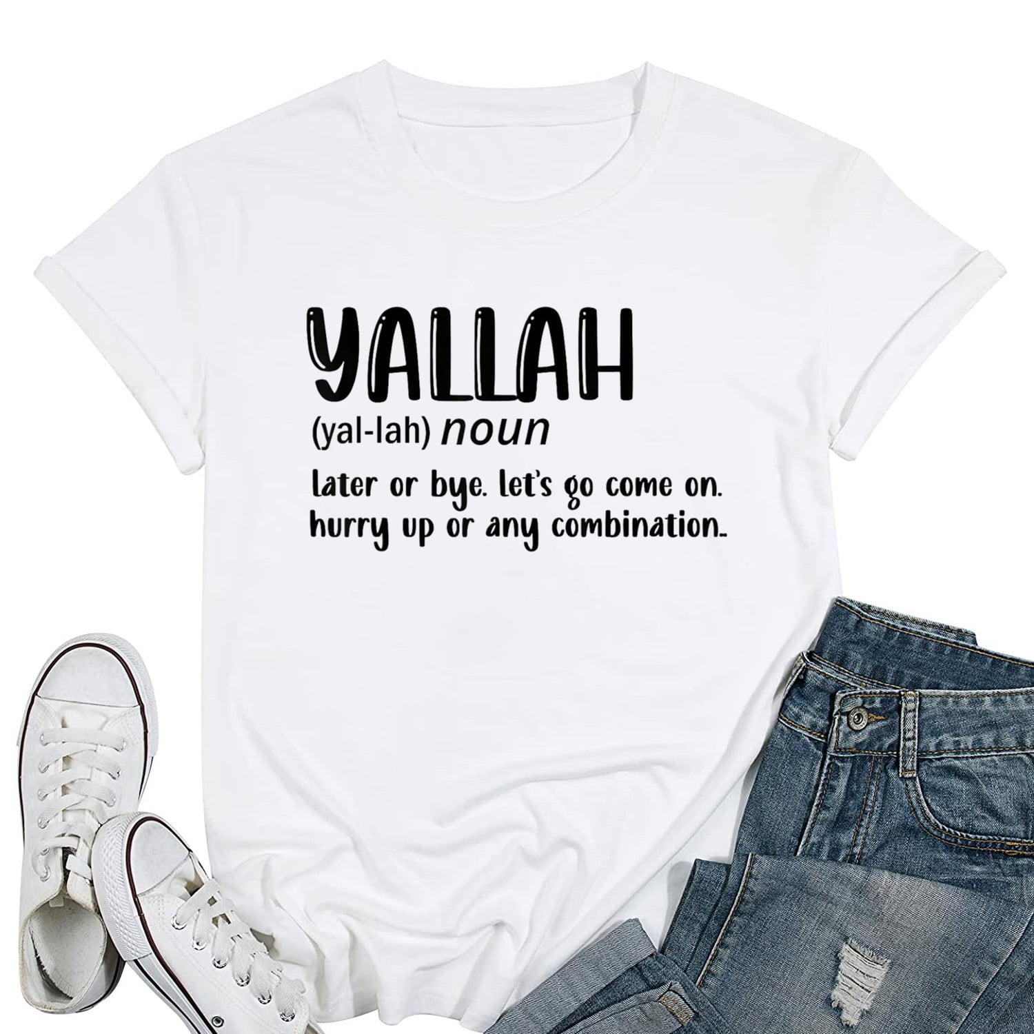 Womens Yalla Habibi Arabic Love Lebanese Word Funny Definition TShirt