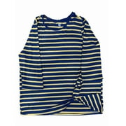 A&I PRODUCTS Womens Yellow & Blue Stripe Side Knot Twist 3/4 Sleeve Lightweight Shirt Top 2X