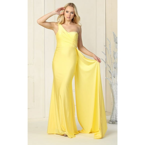 Womens Yellow Bridesmaid Prom Wedding Guest Long Asymmetrical One Shoulder Sheath Plus Size Dress