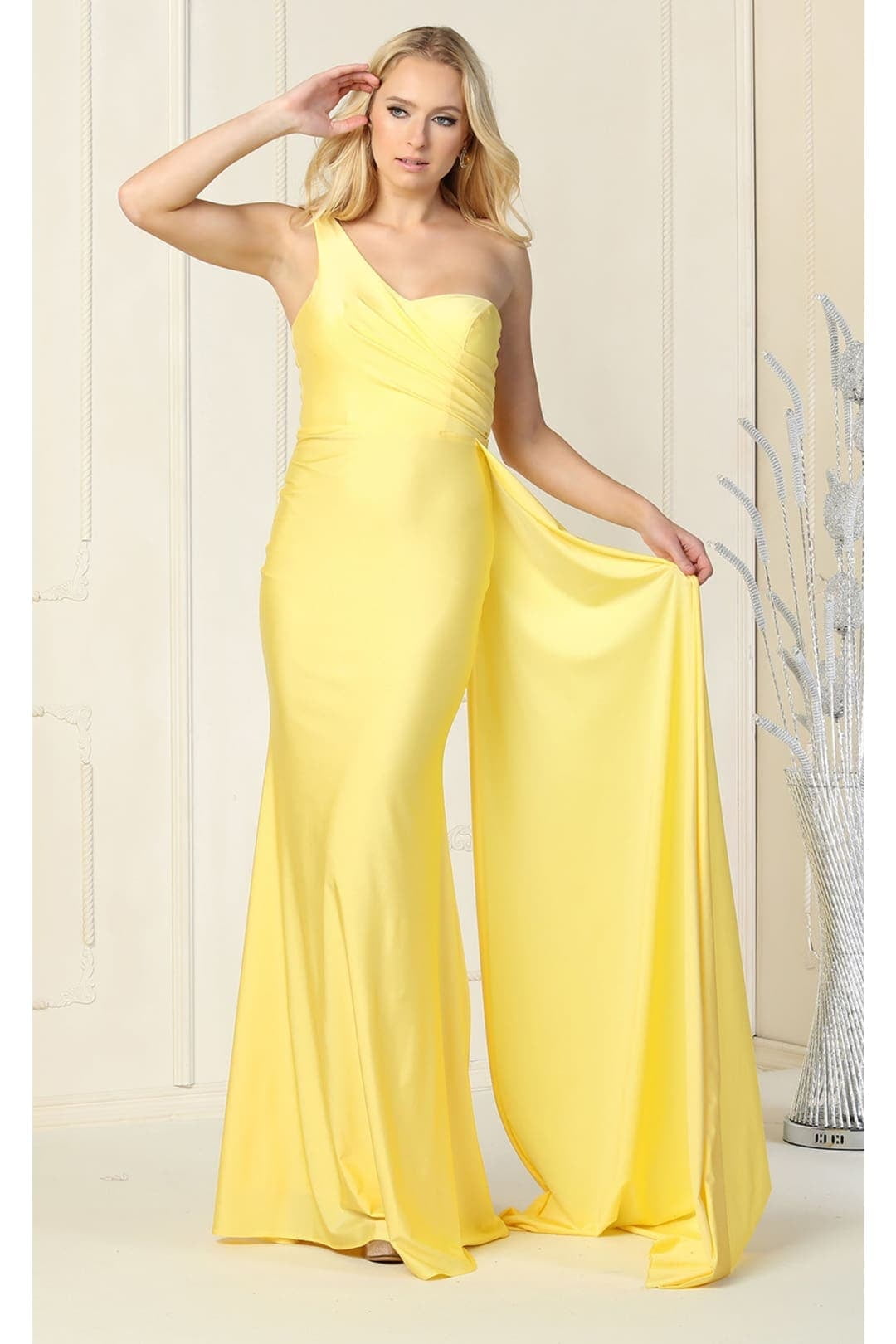 yellow plus size bridesmaid dresses Plus Size Daffodil Long Jewel Chiffon Bridesmaid Dress with Lace main image 1