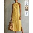 thumbnail image 1 of Womens Yellow Cotton Halter Maxi Dress With Embroidered Detail, 1 of 7