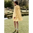 thumbnail image 1 of Womens Yellow High-Neck Flare Sleeve Ruffle Hem Mini Dress, 1 of 30
