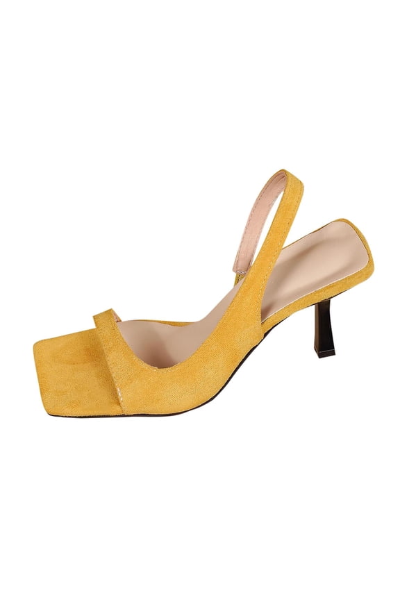Womens Yellow Square Toe Stiletto Sandals, Velvet Ankle Strap Dress Heels for Wedding Guest Party Evening Dressy Event,Size 5.5