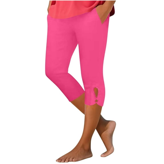 Womens Yoga Capri Pants Athletic-Fit Cropped Leggings Tummy Control High Waisted Sweatpants with Pockets Athletic Pants for Womens Crop Exercise Workout Summer Pants