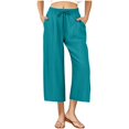 thumbnail image 1 of Womens Yoga Capris Casual Solid Color Bandage Elastic Waist Comfortable Pocket Trousers Light Blue S-3XL, 1 of 7
