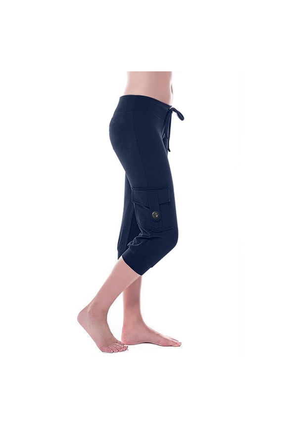 Womens Yoga Capris Pants Summer Drawstring Cropped Pants Causal Athletic Leggingswith Pockets