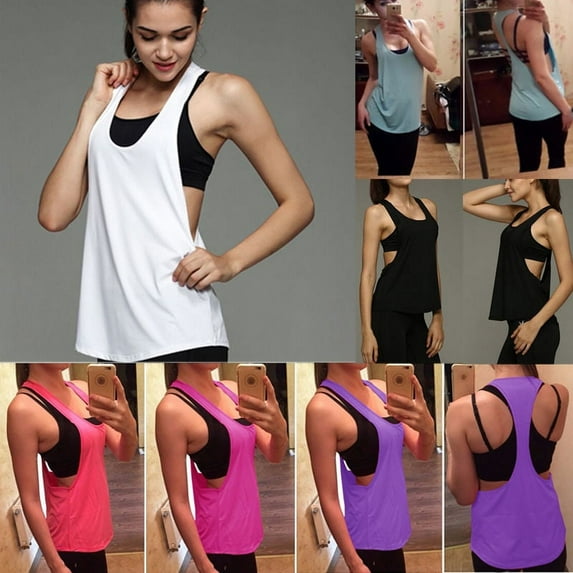 Womens Yoga Gym Sports Tops Shirts Tank Active Stretch Sleeveless Workout Vest