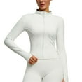 thumbnail image 1 of Womens Yoga Jacket Full Zip Slim Fit Athletic Running Workout Tops with Thumb Holes Long Sleeve Crop Sports Coat (M, White), 1 of 2