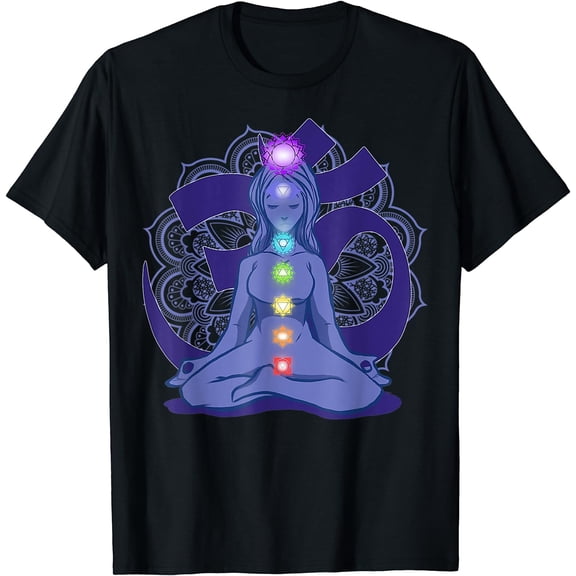 Womens Yoga Meditation Spiritual Body Energy Chakra T-Shirt Black X-Large