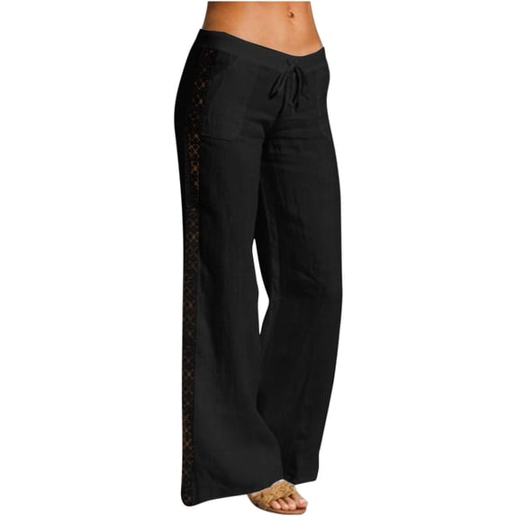 Womens Yoga Pants Fashion Casual Elastic Waist Sweatpants Loose Fit Pants Trendy Solid Wide Leg Trousers Ladies Going Out Tummy Control Pants Black