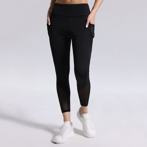 Womens Yoga Pants Fashion High Waist Pocket Mesh Splicing Breathable Casual Sports Large Size Yoga Pants Workout Legging Running Trousers