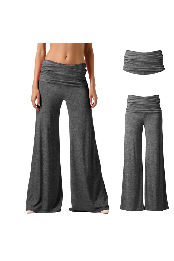 Womens Yoga Pants Foldover Low Waisted Casual Pants Gray Stretchy Cozy Pants Women