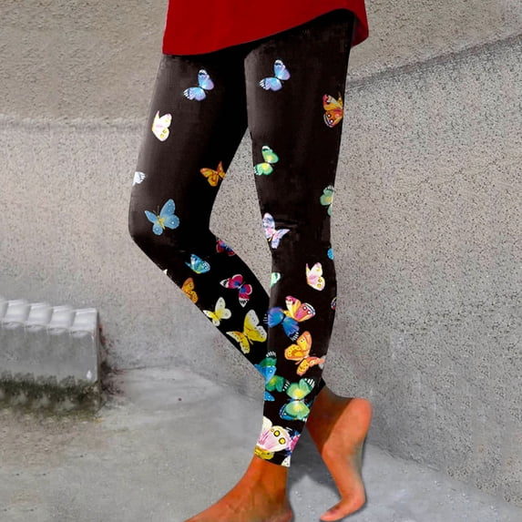 Womens Yoga Pants High Waist All Over Butterfly Printed Yoga Pants Smooth Elastic Peach Hip Lift Training Trousers Women's Leggings